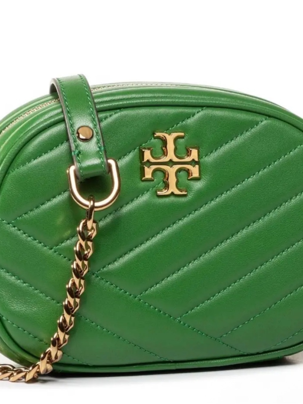 Tory Burch Green Quilted Leather Chain-Detail Crossbody